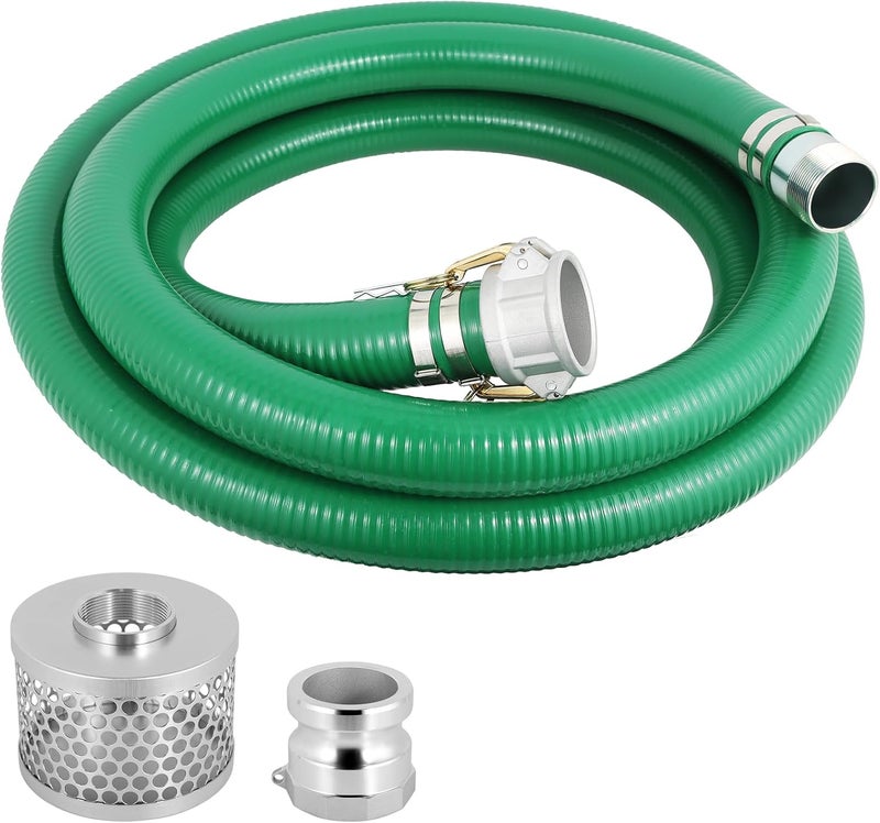 Picatu Heavy Duty 2" x 20' Green PVC Discharge Hose Pump Kit, Pool Suction Hose with Aluminum Camlock Fittings, Steel Round Strainer, Cam & Groove Adapter - Image 1